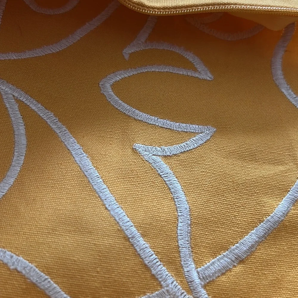 Accent pillow cover yellow with white embroidery  design 23X23” new no tags